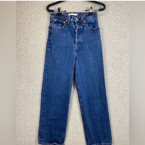 Levi’s premium ribcage straight jeans size 27 dark wash high rise button fly